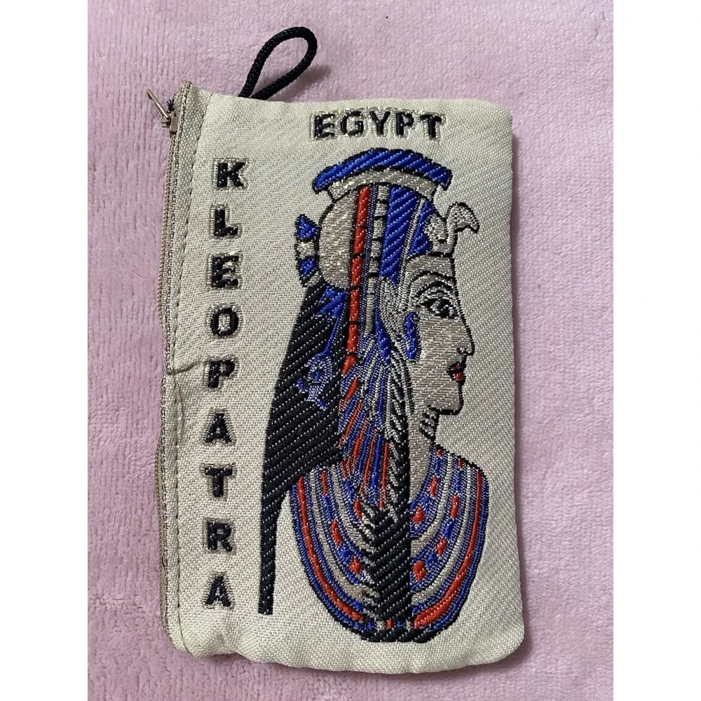 Egyptian Themed Cleopatra Cosmetic,Coin,Money Bag Zipper Embroidered 6